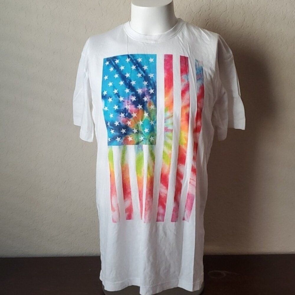 Hybrid Apparel Tie Dye American Flag Graphic T-Shirt Men's Size Large EUC